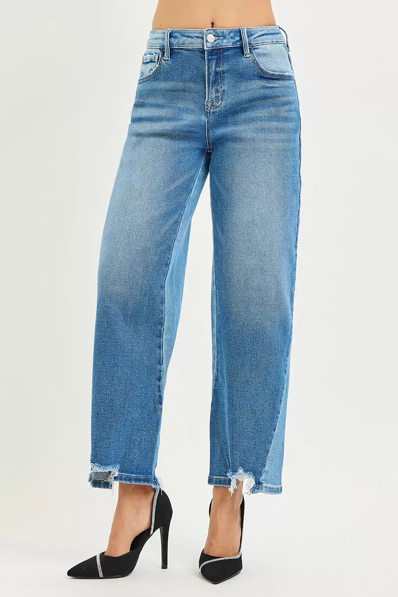 RISEN Full Size Slouchy Cropped Barrel Jeans with Contrast Wash Plus Size - cas7m
