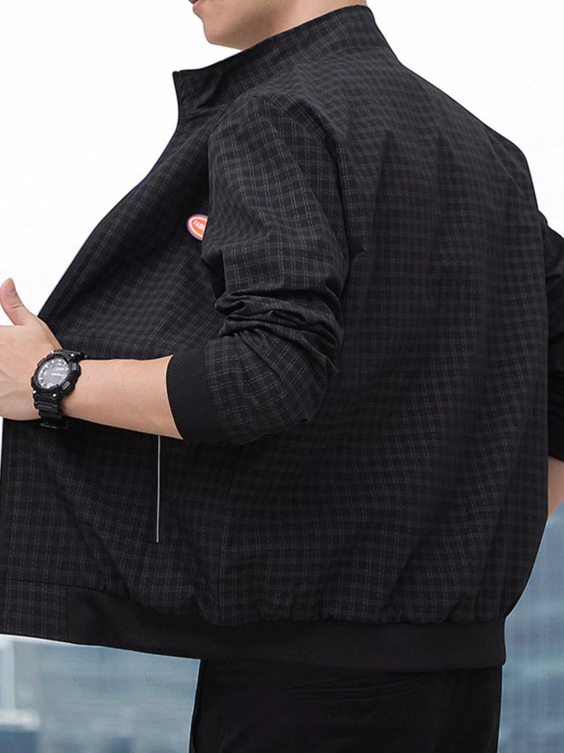 Men's Plus Size Plaid Lightweight Zip-Up Jacket - cas7m
