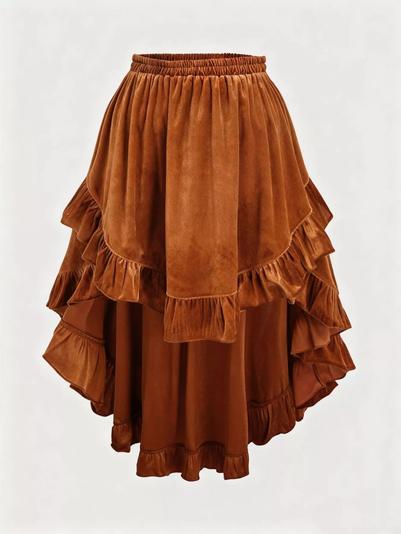 Plus Size Ruffled Velvet Elastic Waist Skirt - cas7m