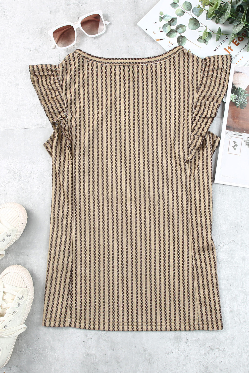 Striped Flutter Sleeve Tank - cas7m