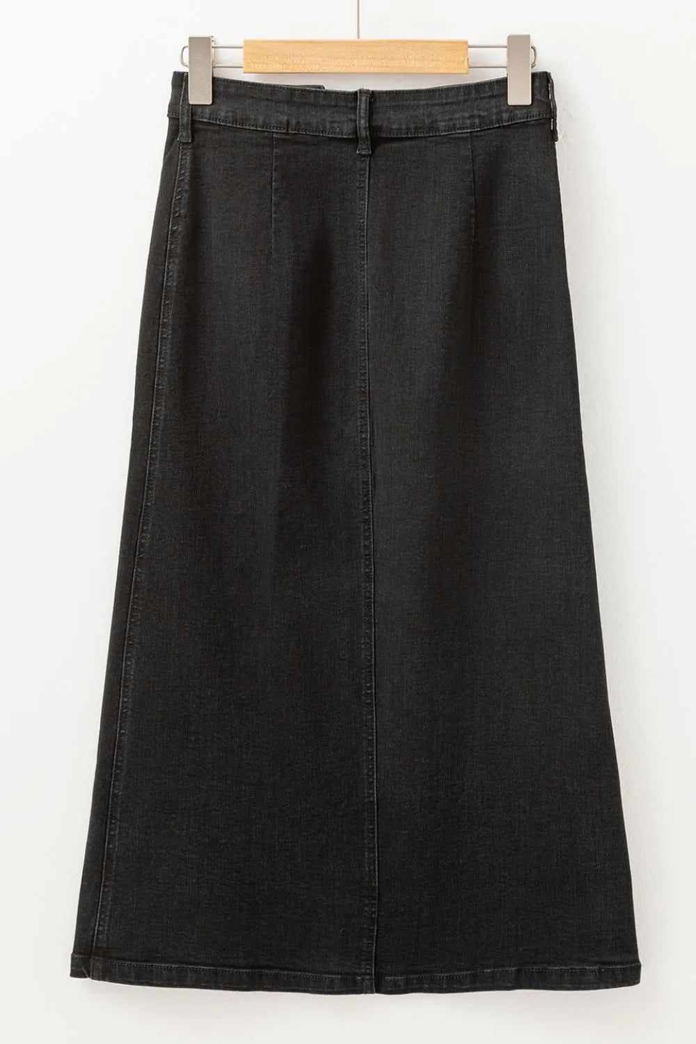 Button Fly Side Split Denim Midi Skirt - cas7m