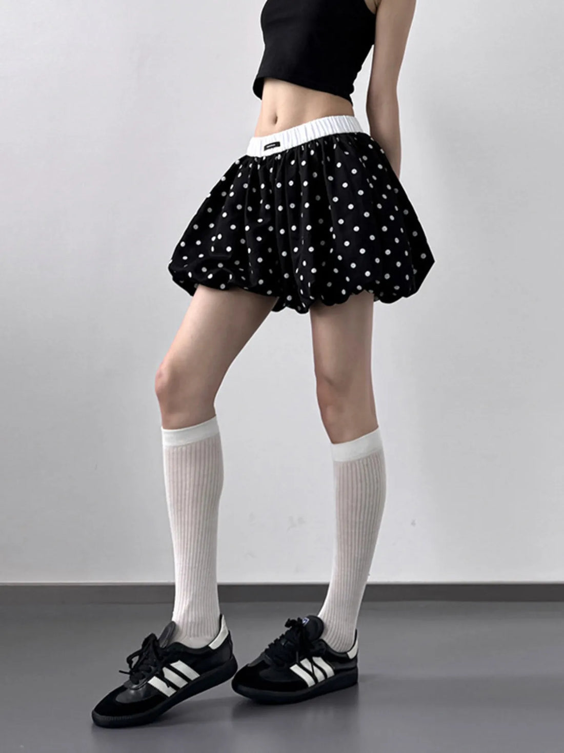 Polka Dot Bubble Shorts with Elastic Waistband - cas7m