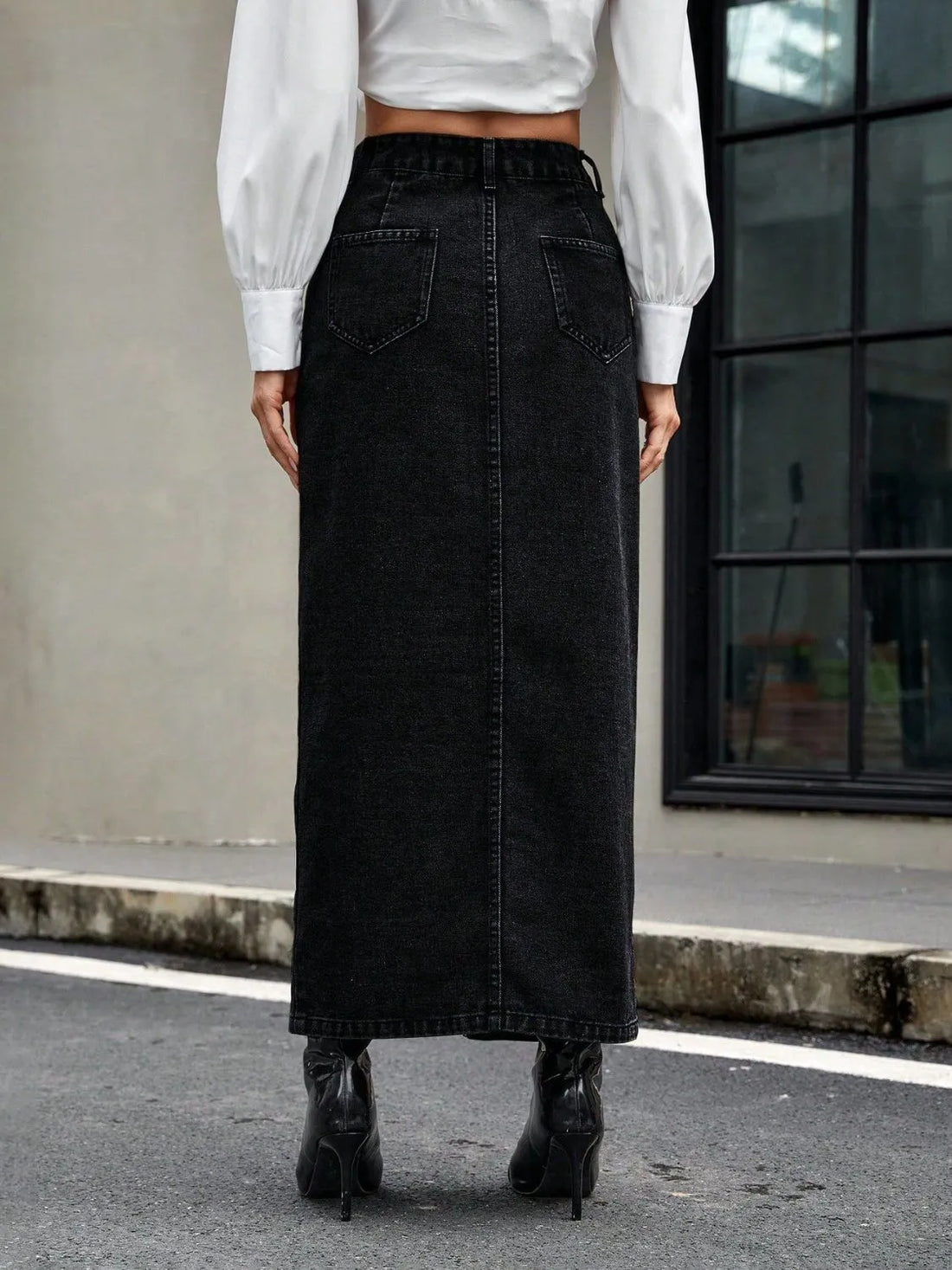 Button Front Denim Skirt - cas7m