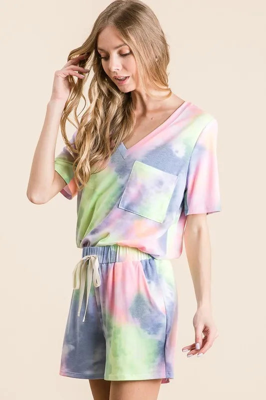 BiBi Tie Dye Casual Shorts with Twill Tape Drawstring - cas7m