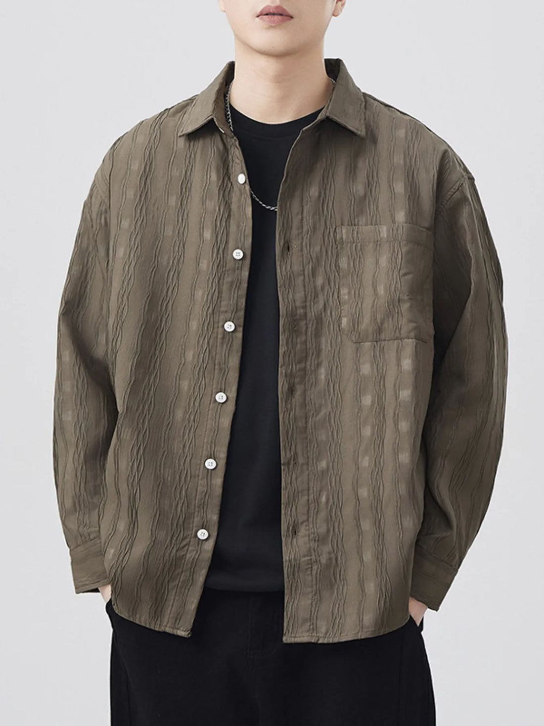 Men's Plus Size Button Up Long Sleeve Shirt - cas7m