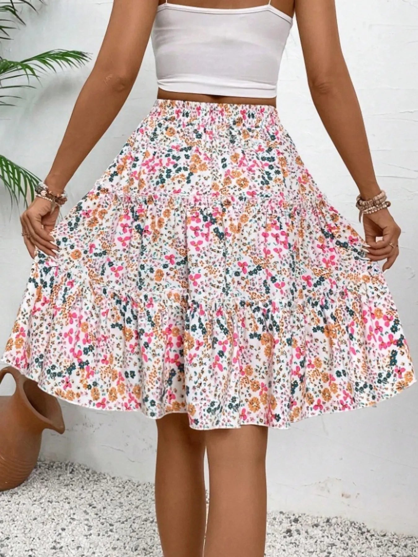 Floral Print Midi Skirt - cas7m