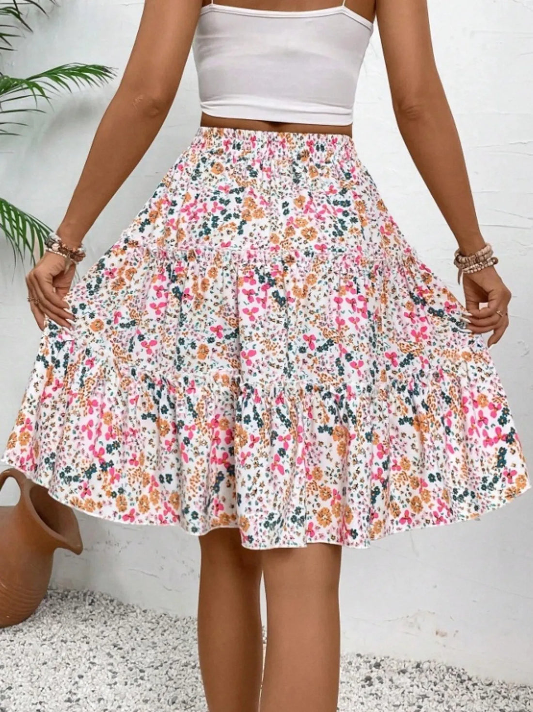 Floral Print Midi Skirt - cas7m
