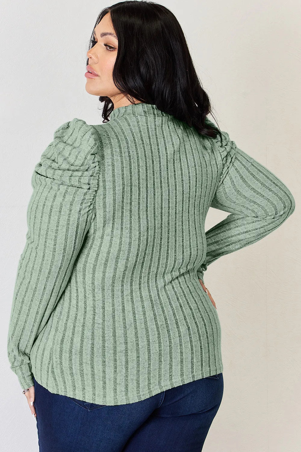 Basic Bae Full Size Ribbed Mock Neck Puff Sleeve T-Shirt - cas7m