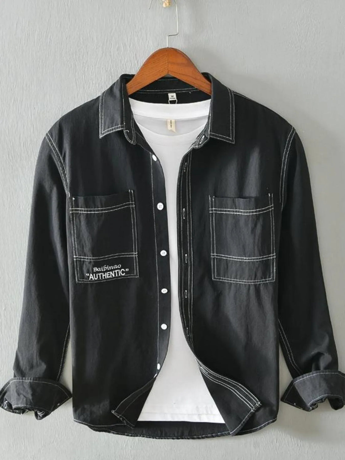 Men's Plus Size Button Up Long Sleeve Shirt - cas7m