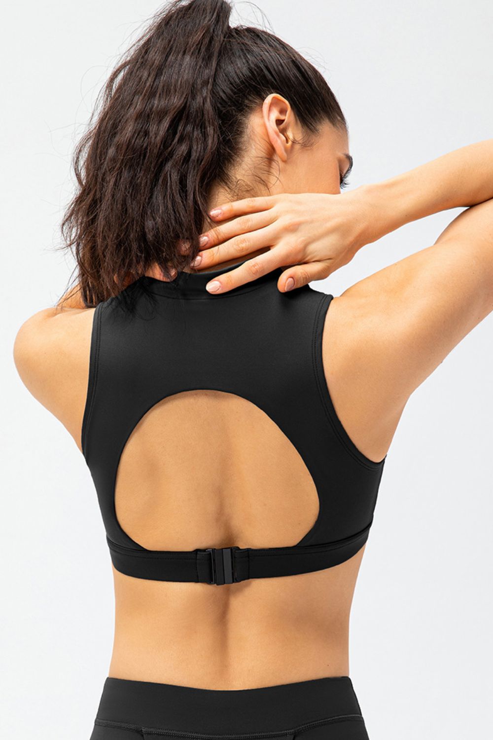Full Size Cropped Cutout Back Zipper Front Active Tank Top - cas7m