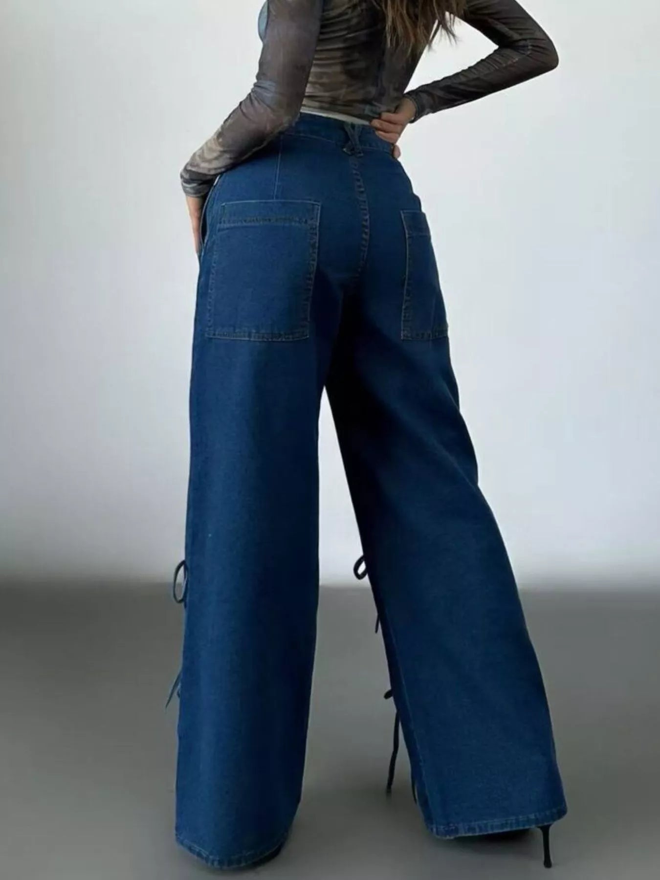 Lace-Up Wide Leg Jeans - cas7m