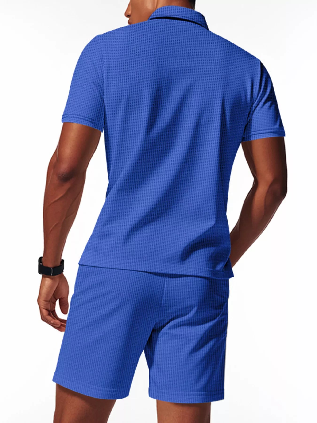 Men's Full Size Textured Short Sleeve Polo and Shorts Set Plus Size - cas7m