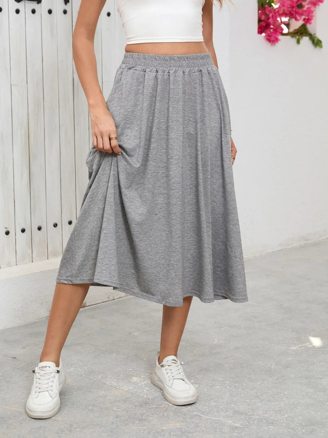 Elastic Waist Skirt With Pockets - cas7m