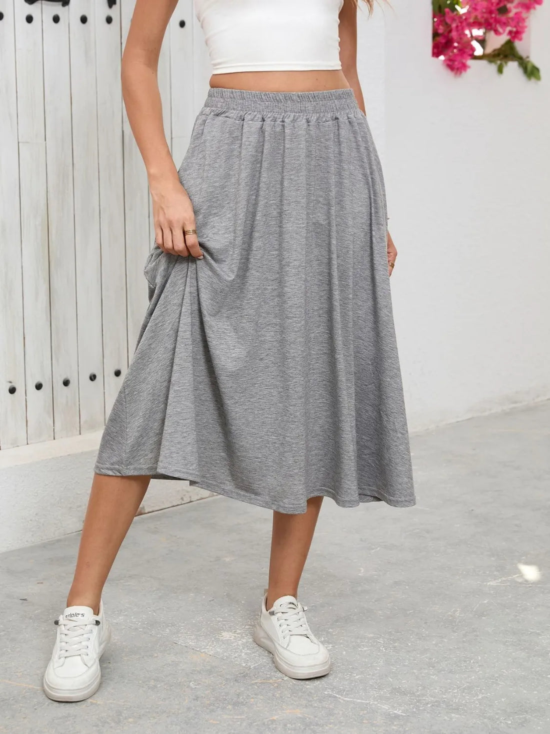 Elastic Waist Skirt With Pockets - cas7m