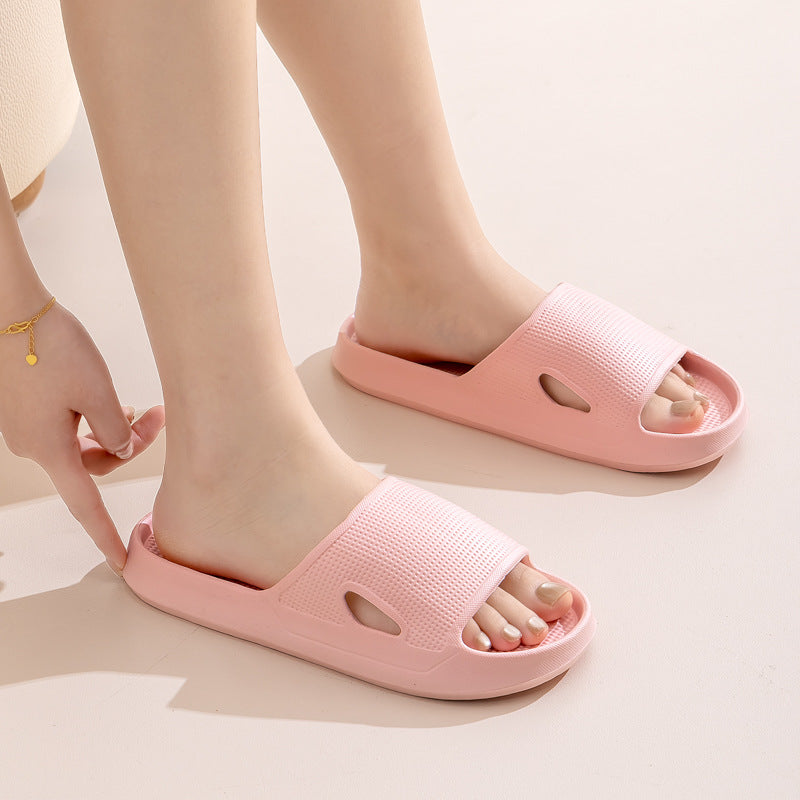 Solid Color Thick Bottom Home Slippers Summer Non-slip Floor Bathroom Slipper Women Men Couples Shoes - cas7m