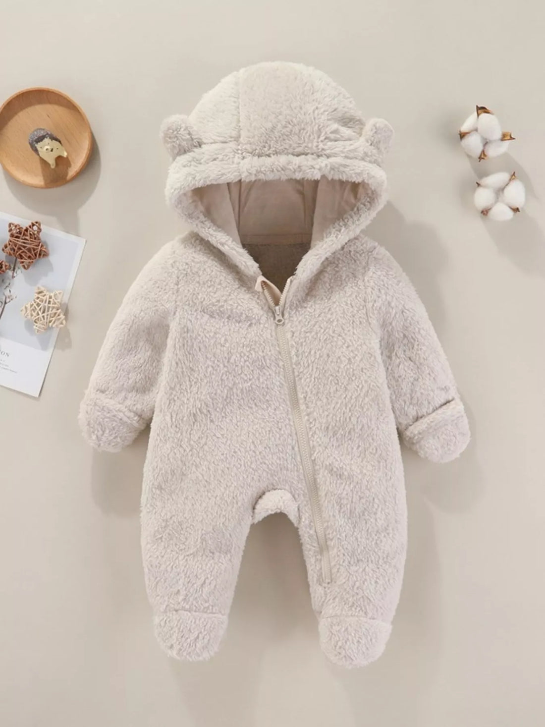 Children's Cozy Bear Hooded Fleece One-Piece - cas7m