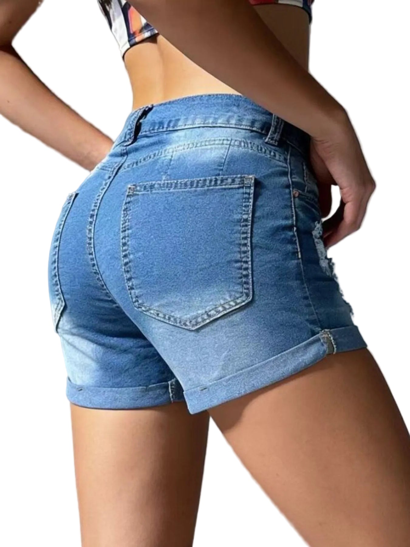 Distressed Wash Denim Shorts - cas7m