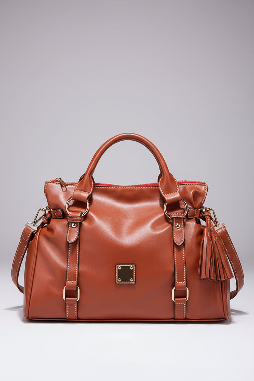 PU Leather Handbag with Tassels - cas7m