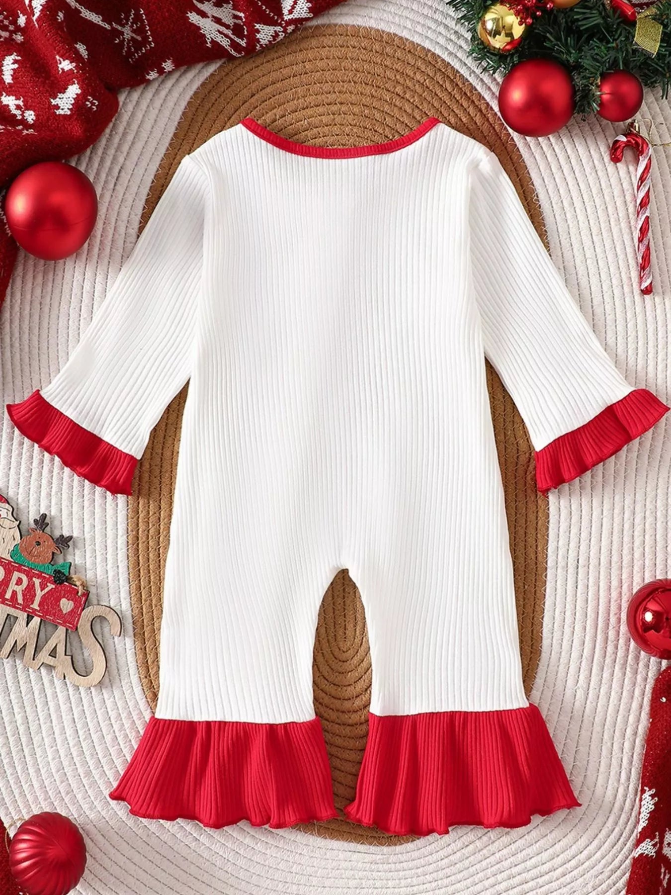Children's Christmas Ruffle Trim Ribbed Jumpsuit - cas7m