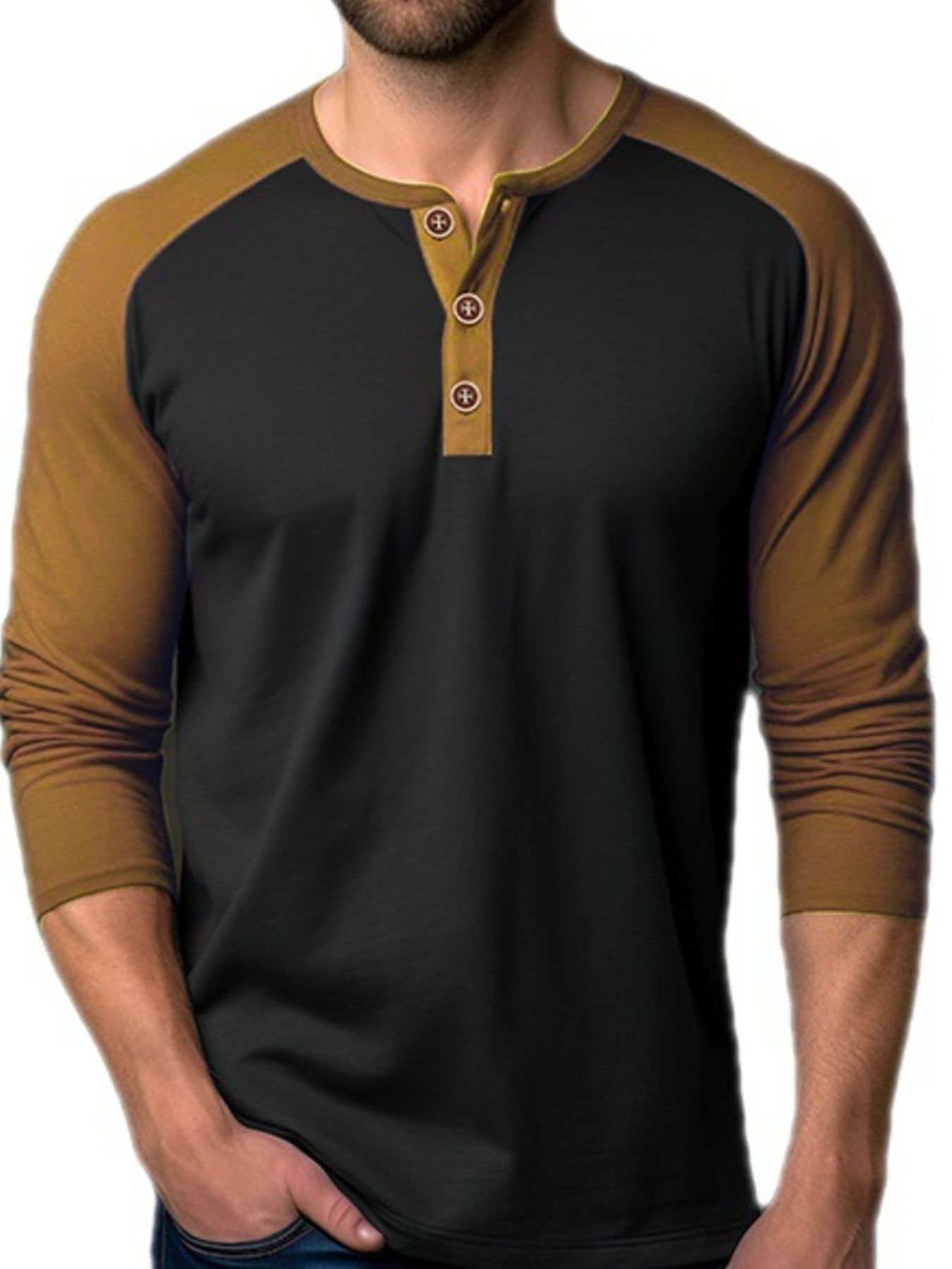 Men's Casual Henley Long Sleeve T-Shirt - cas7m