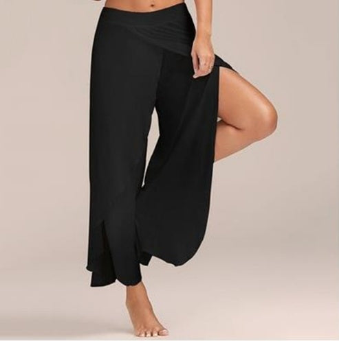 Wide Leg Split Harem Pants - cas7m