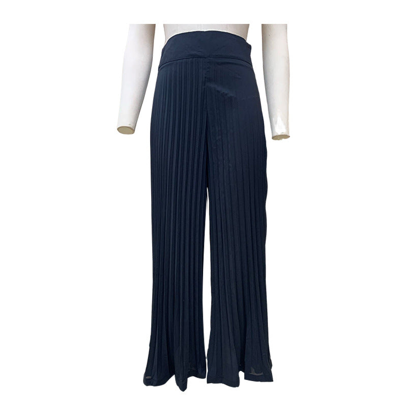 Polyester European And American Ladies Fashion Temperament Pleated Long Wide-leg Pants - cas7m