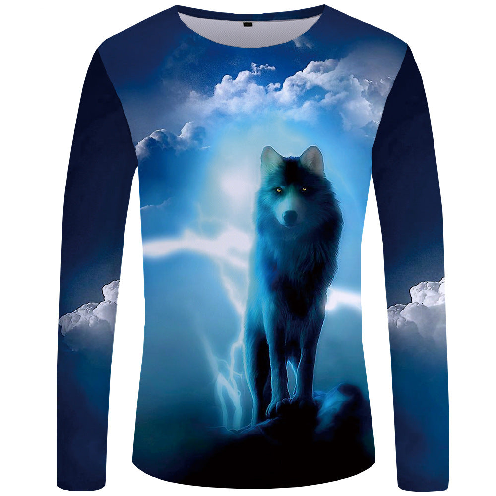 3d printed wolf series long sleeve T-shirt men - cas7m