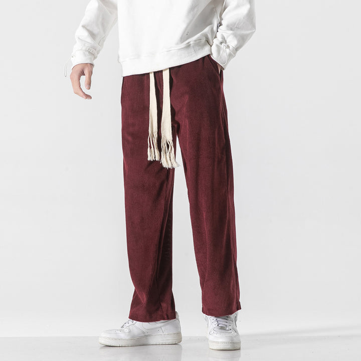 Mens Corduroy Trendy Pants With Braided Drawstring - cas7m
