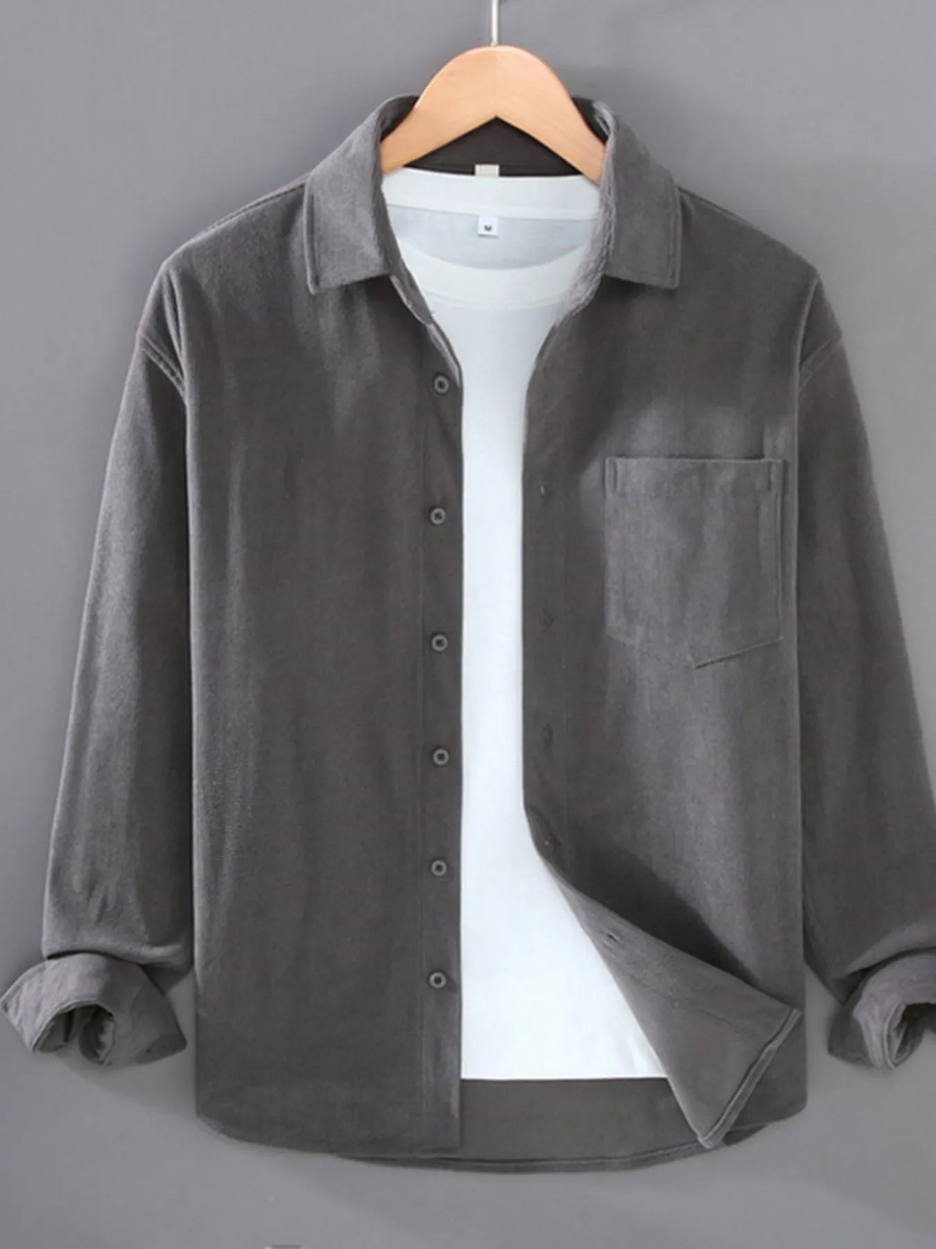 Men's Plus Size Button Up Long Sleeve Shirt - cas7m
