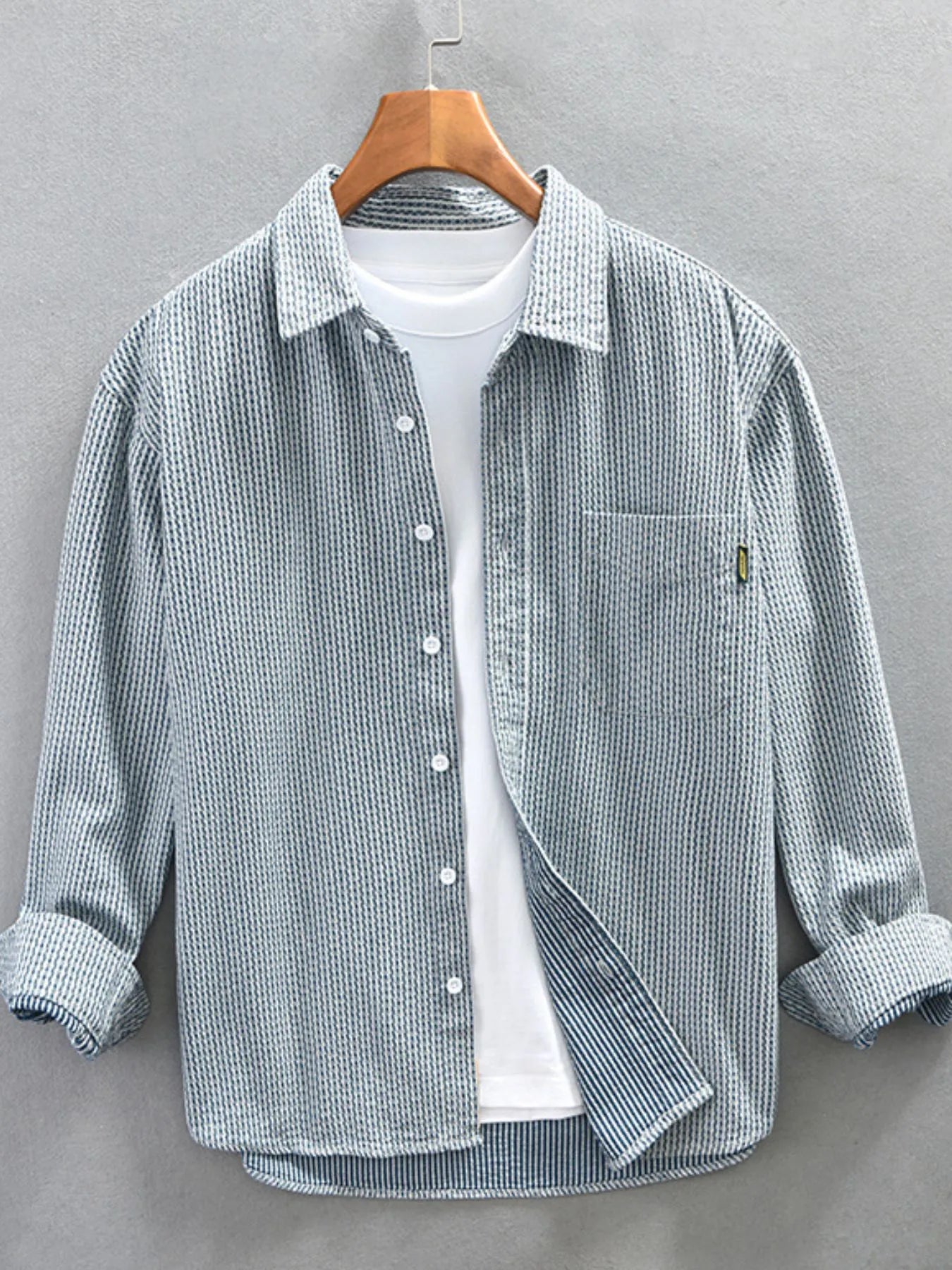 Men's Plus Size Button Up Long Sleeve Shirt - cas7m