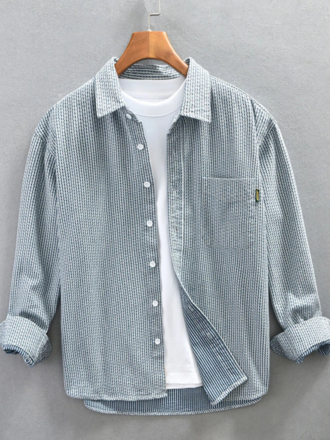 Men's Plus Size Button Up Long Sleeve Shirt - cas7m