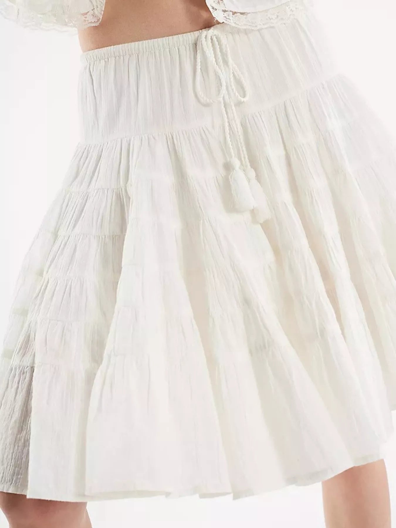 Tiered Drawstring Mini Skirt - cas7m