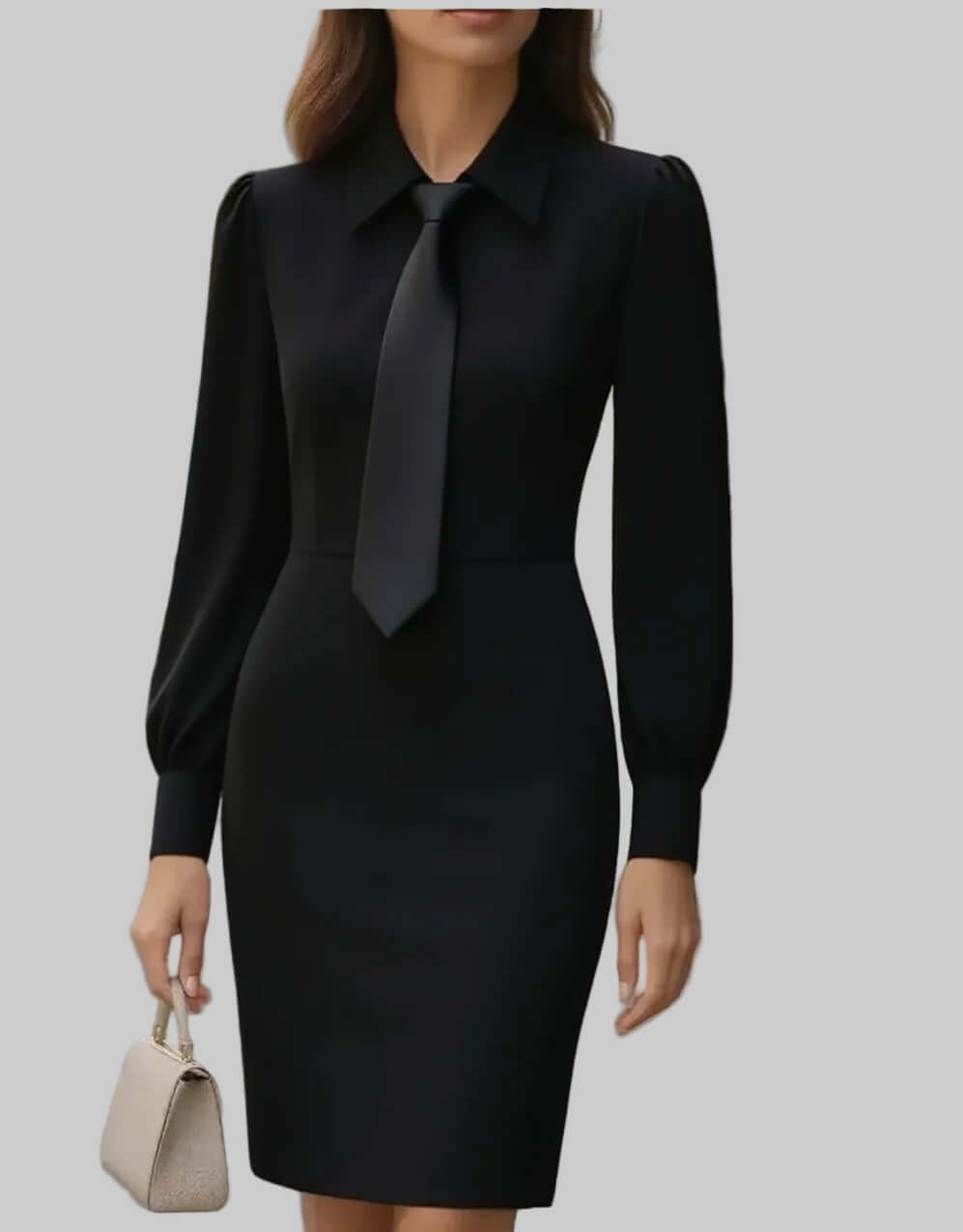Women's Spring Autumn Long Sleeve Dress - Solid Color Waist Tie Fit A-Line Midi Dress For Daily Wear Work Business Outfit - cas7m