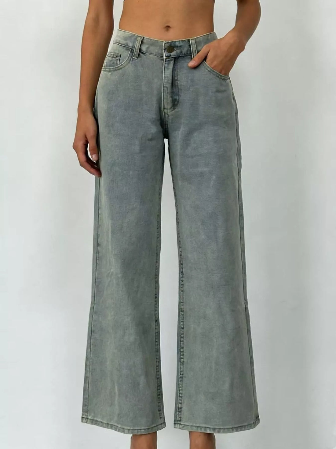 Wide Leg Washed Jeans - cas7m