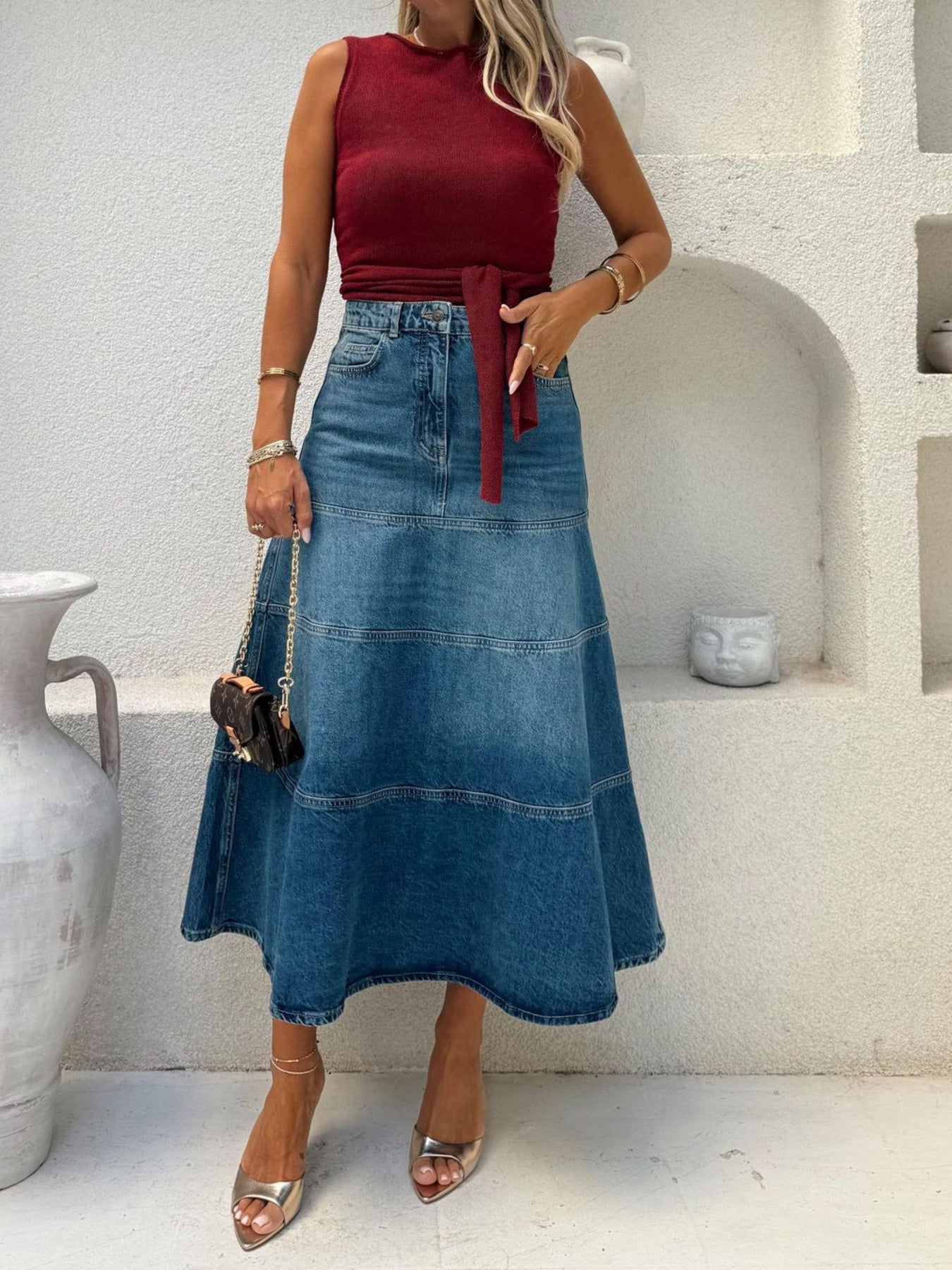 High-Waisted Denim Skirt - cas7m
