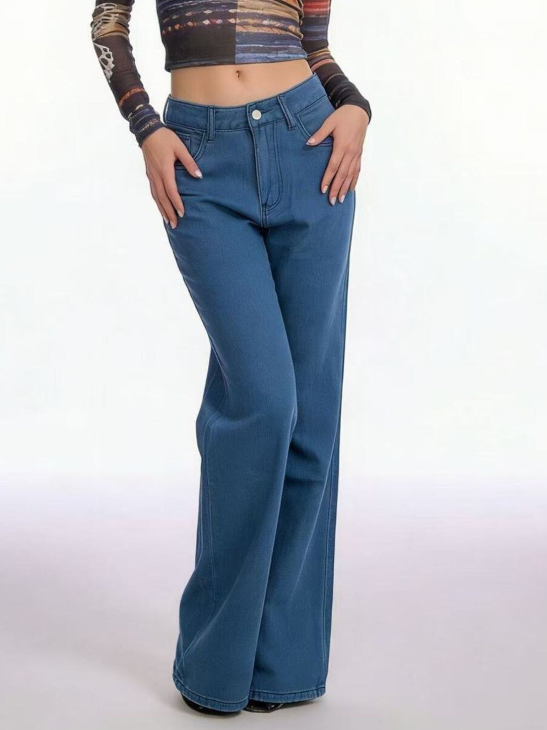 Butterfly Back Wide Leg Jeans - cas7m