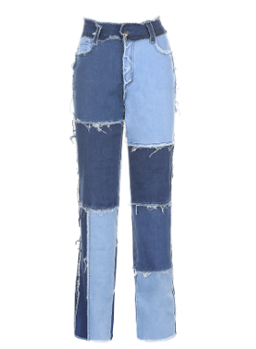 Casual High Waist Mixed Color Wide Leg Denim Jeans