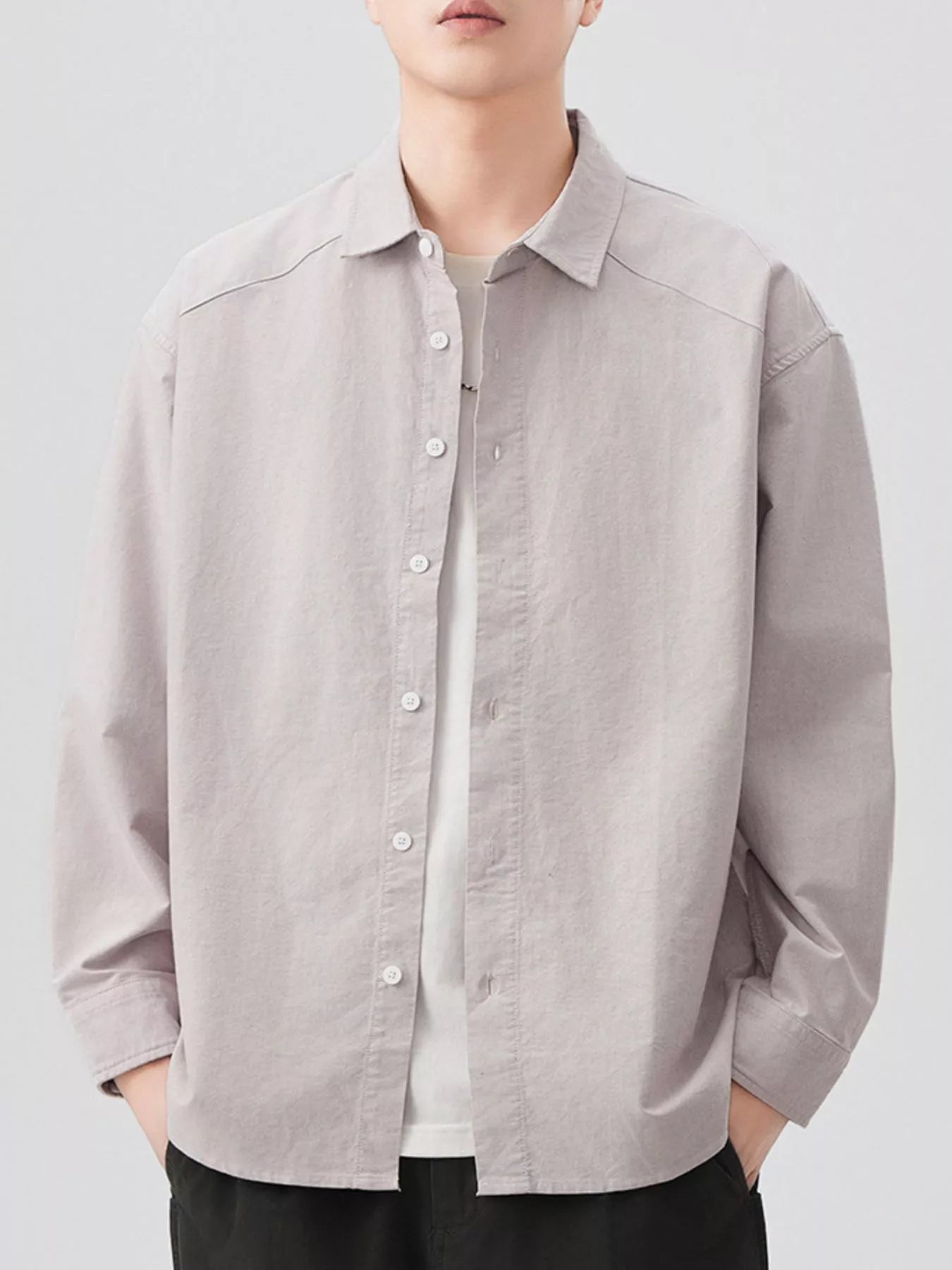 Men's Plus Size Button Up Long Sleeve Shirt - cas7m