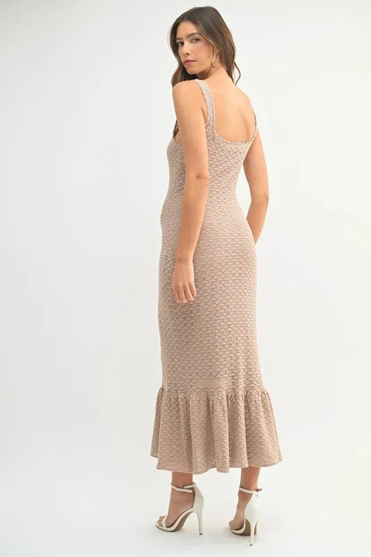 MABLE Ruffled Hem Sleeveless Crochet Knit Midi Dress - cas7m