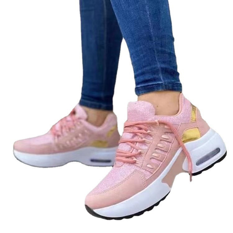 Lace Up Sneakers Women Wedge Heel Running Sports Shoes - cas7m
