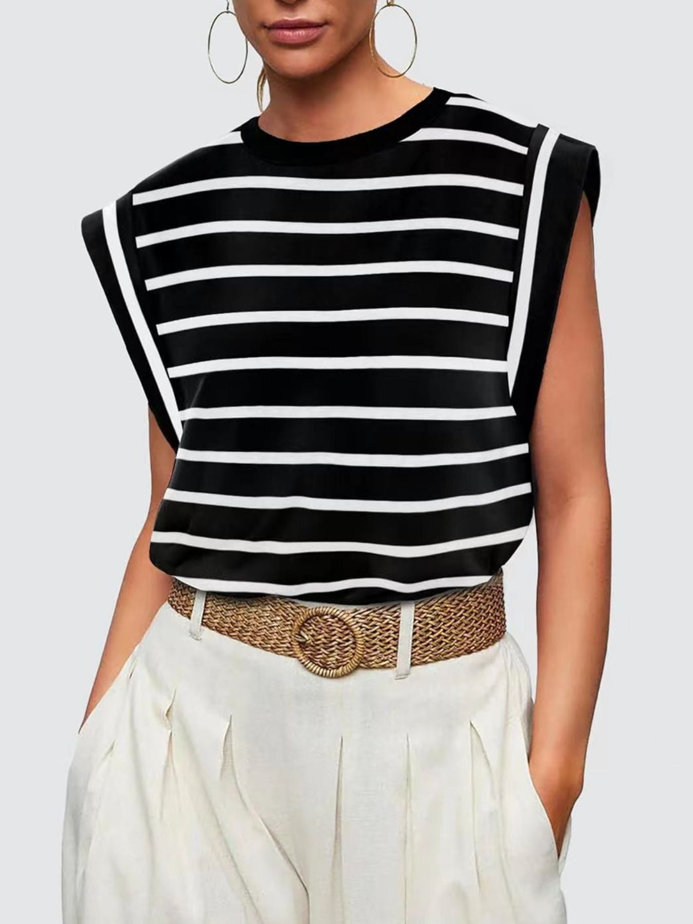 Striped Round Neck Tank - cas7m