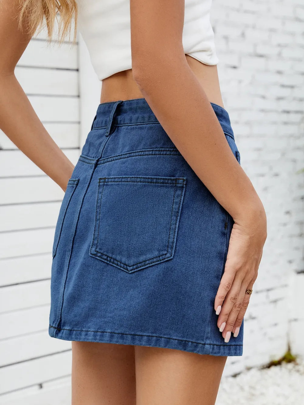 Solid Mini Denim Skirt - cas7m