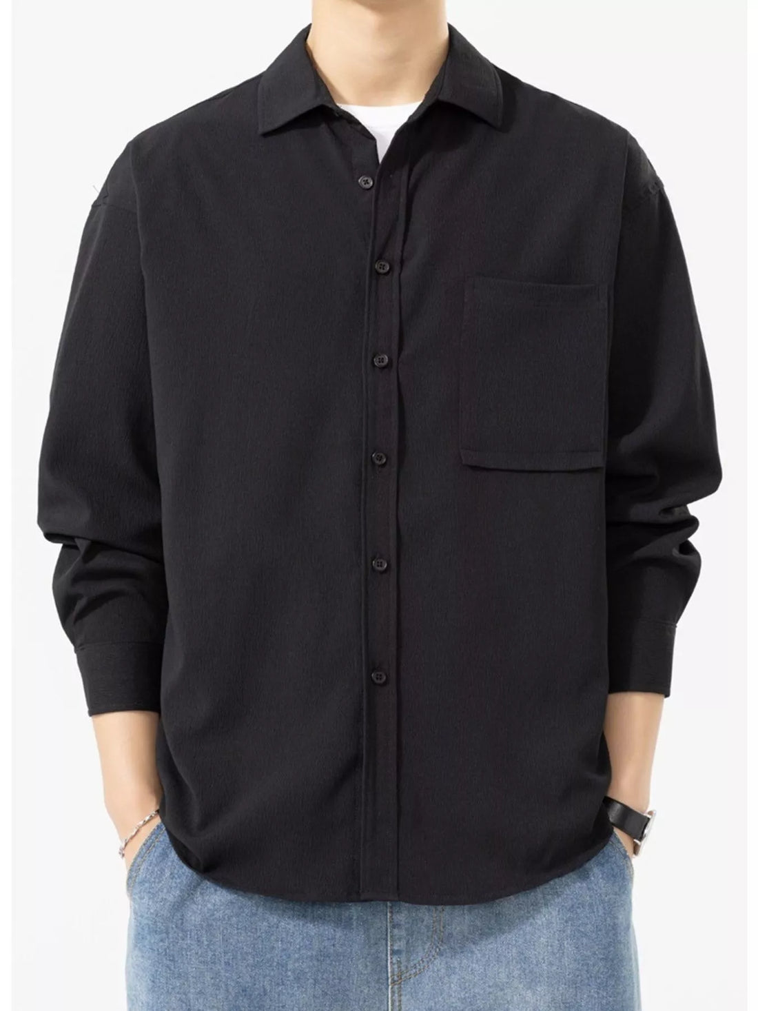 Men's Plus Size Button Up Long Sleeve Shirt - cas7m
