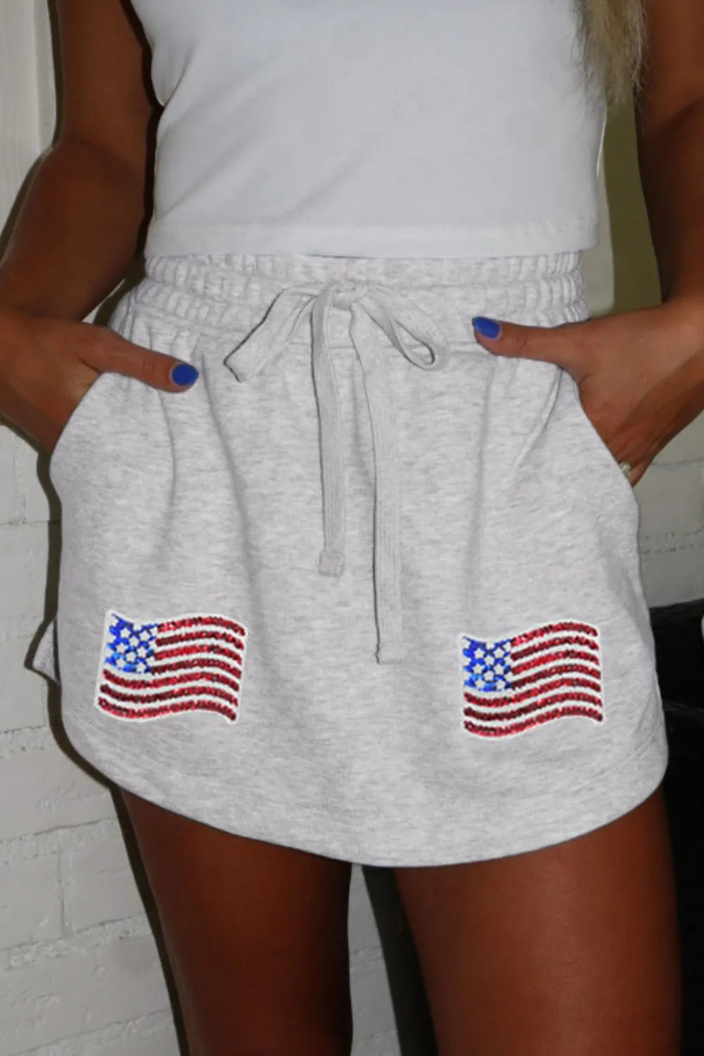 American Flag Embroidered Drawstring Casual Skirt - cas7m