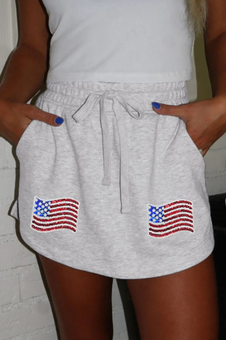 American Flag Embroidered Drawstring Casual Skirt - cas7m