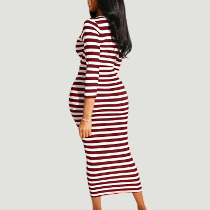 Sexy striped midi bodycon dress Women autumn winter female - cas7m