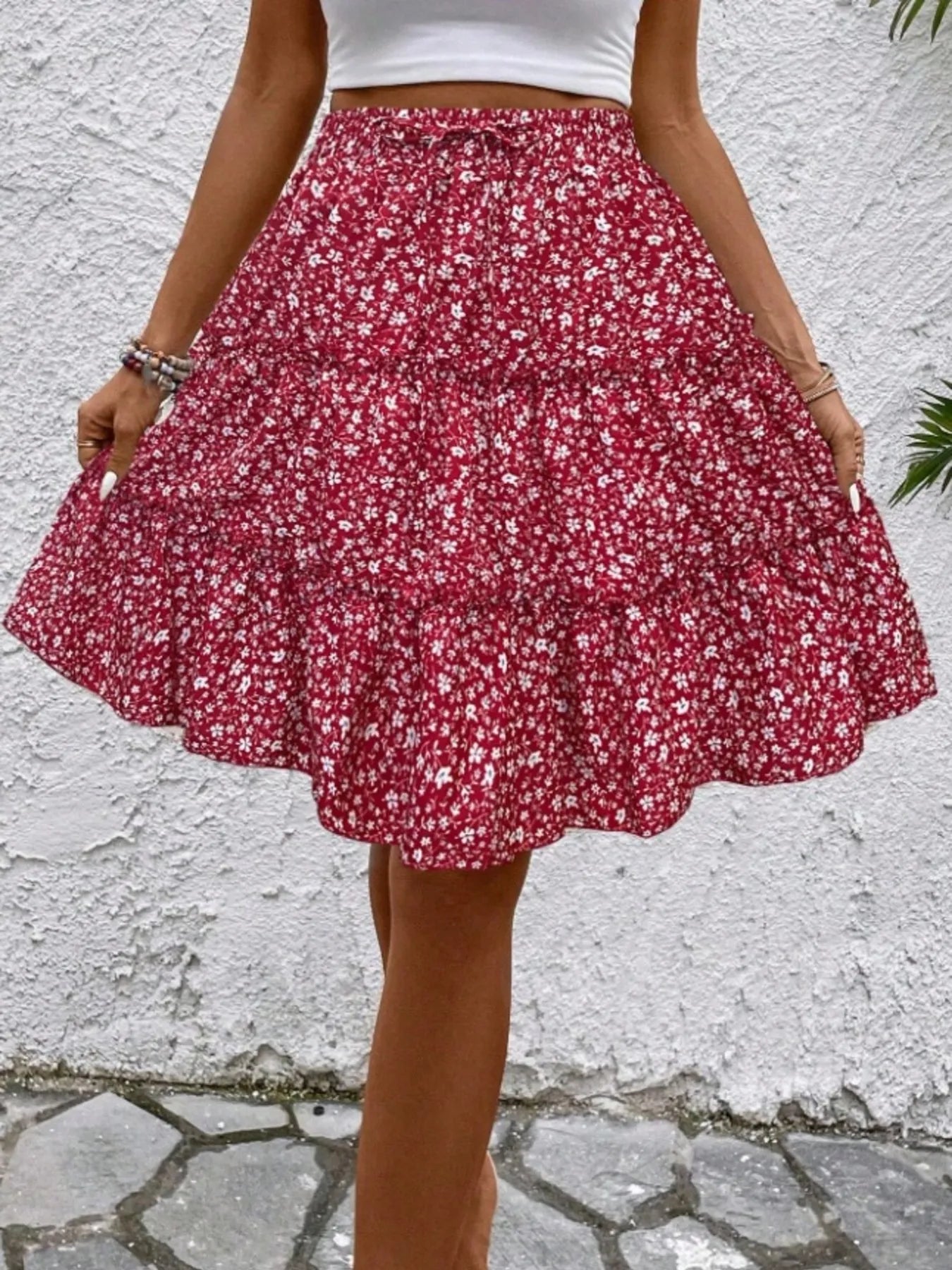 Floral Print Midi Skirt - cas7m