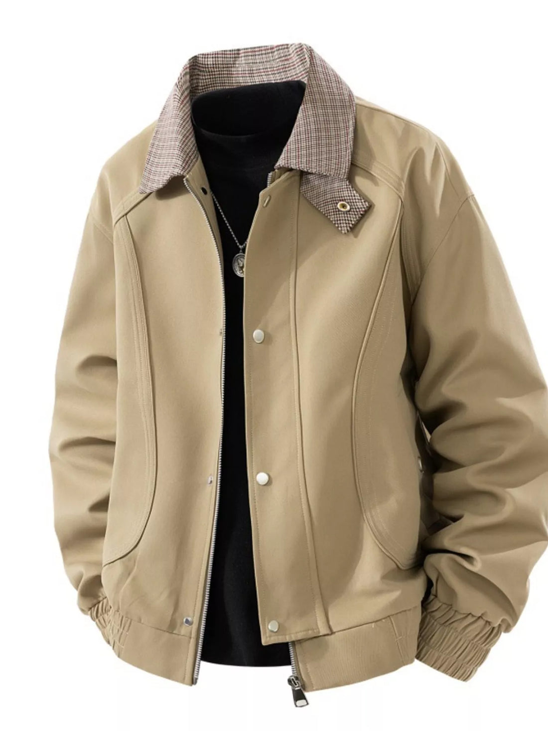 Men's Plus Size Casual Plaid Collar Zip Up Jacket - cas7m
