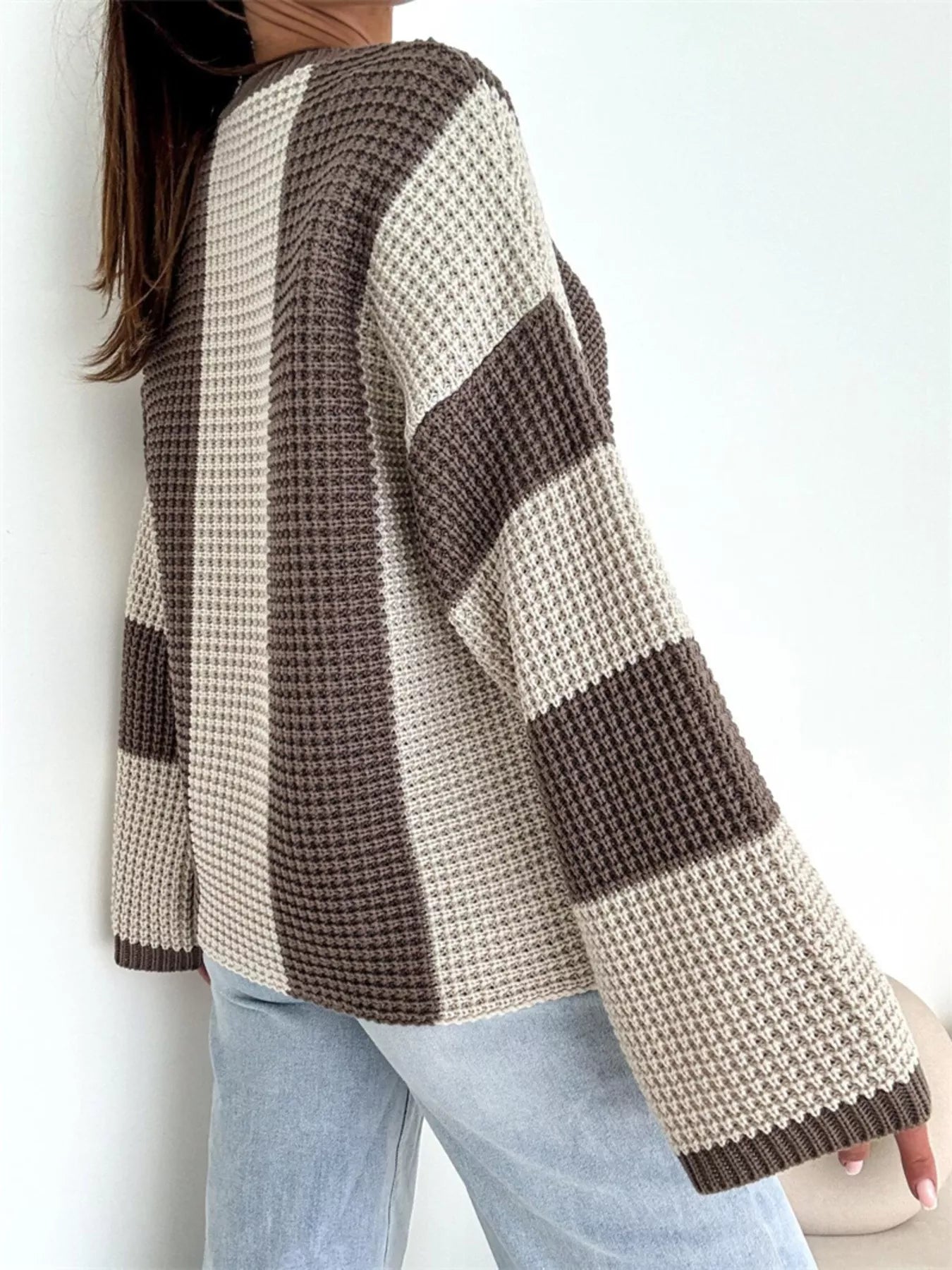 Color Block Long Sleeve Sweater - cas7m