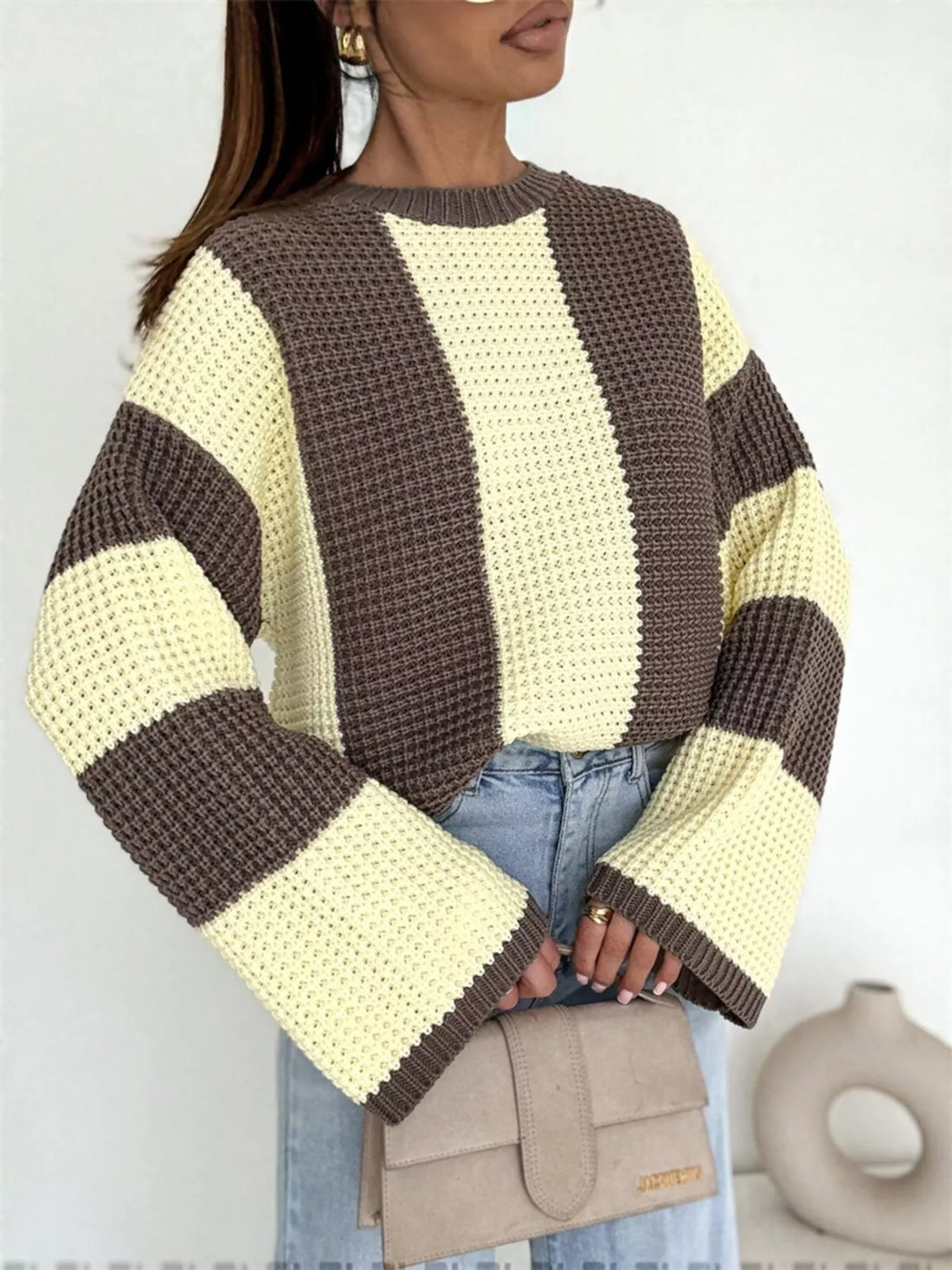 Color Block Long Sleeve Sweater - cas7m